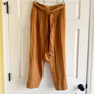 NWT Anthropologie Ett:Twa Jacquard High Waisted Paperbag Pants Gold Orange Sz 12